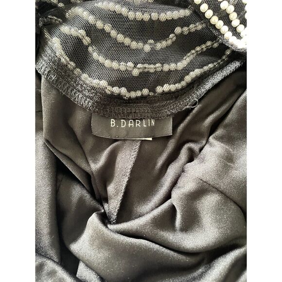 B. Darlin Black Formal Maxi Dress Beaded Pearl Back Detail Sleek Evening Gown - Picture 5 of 5